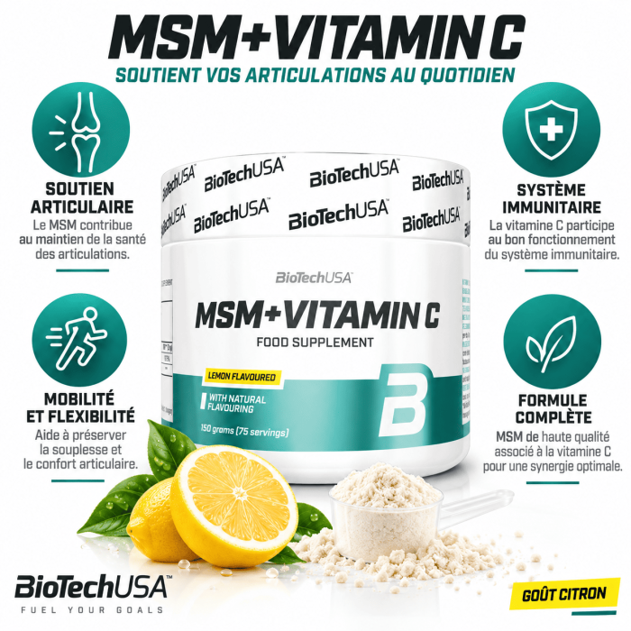 MSM / Vitamin C  - 150g | Biotech USA LES AVANTAGES