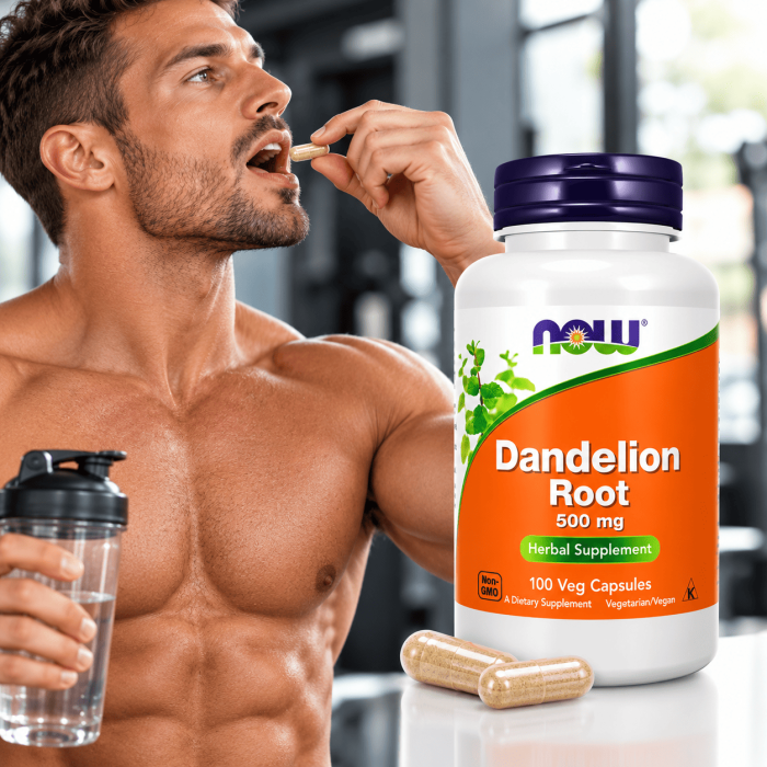 homme prend Dandelion Root - Now Foods