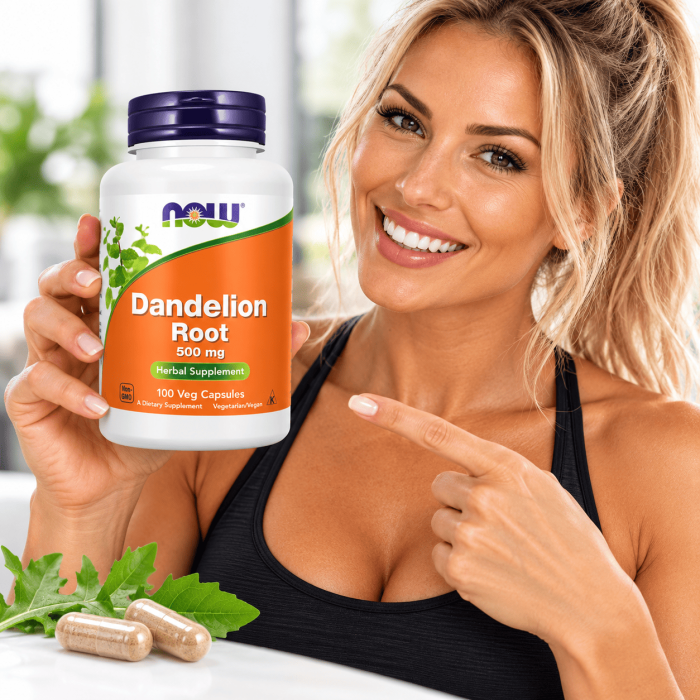 femme prend Dandelion Root - Now Foods