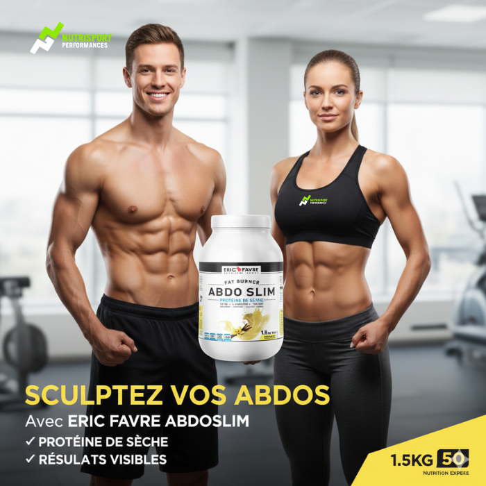 2 athlètes font la publicité de la protéine abdo slim