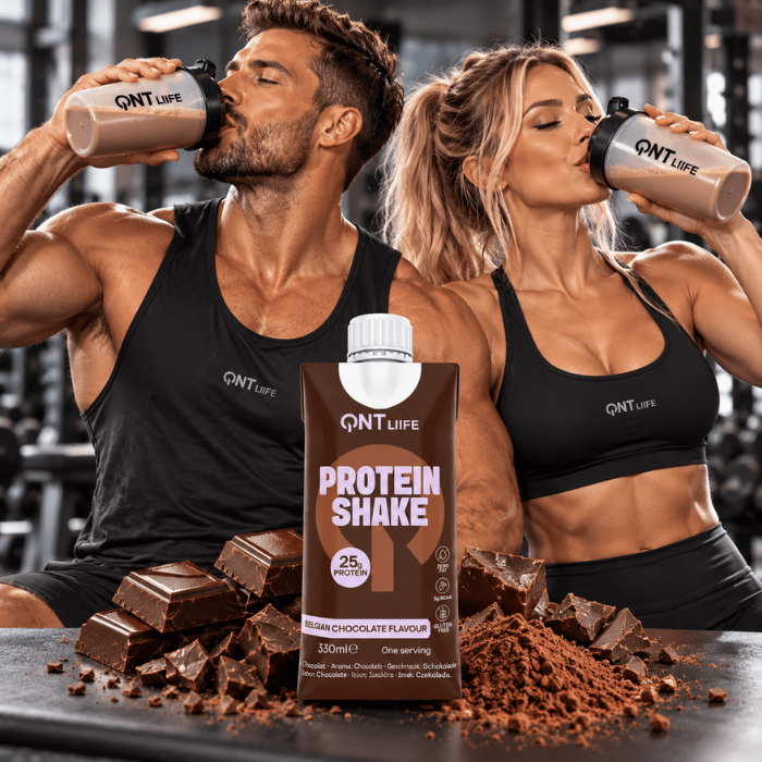 high protein shake qnt couple fitness