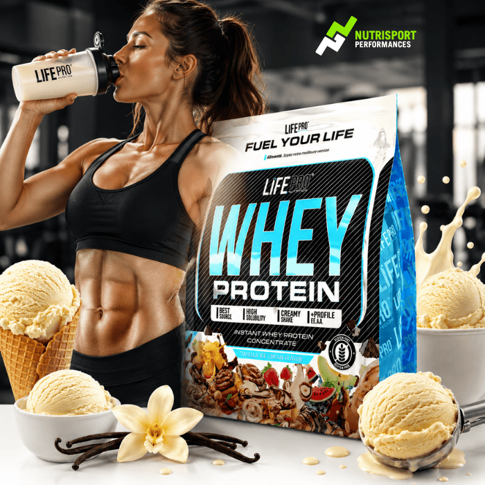 femme boit un shaker whey protein life pro